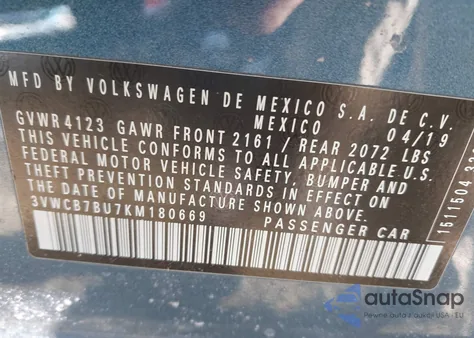 2019 Volkswagen Jetta 1.4T R-Line/1.4T S/1.4T Se из США, поврежденный, VIN 3VWCB7BU7KM180669